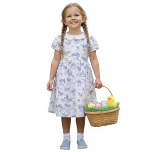Gymboree Blue Bunny Floral Easter Dress Size 6 Peter Pan Collar